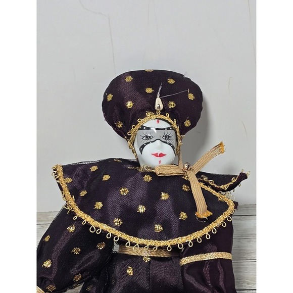 12.5" Brown Gold Jester Porcelain Figurine Gray Eye‎ Mask Painted - Picture 2 of 6